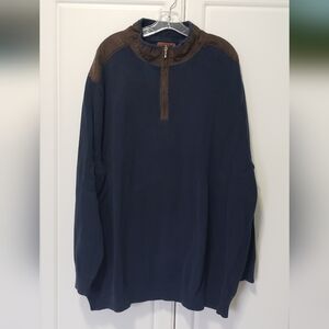 Men's Navy and Brown Zip-Up Sweater